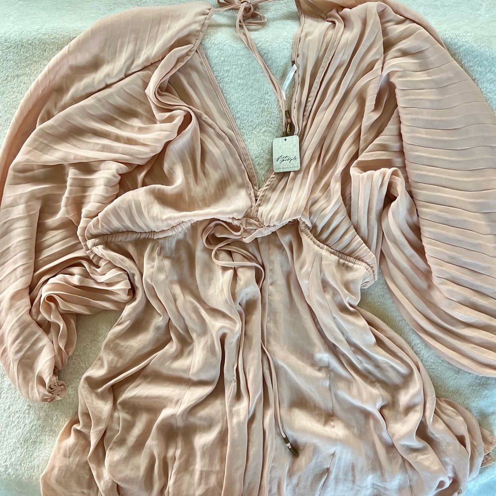 NWT Free People Arzel mini dress in pink cream sz large - Picture 5 of 12